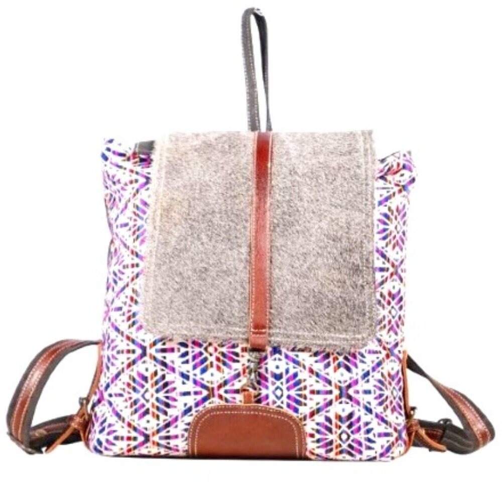 Myra Geometric Patterned Backpack With Brown Acce… - image 1